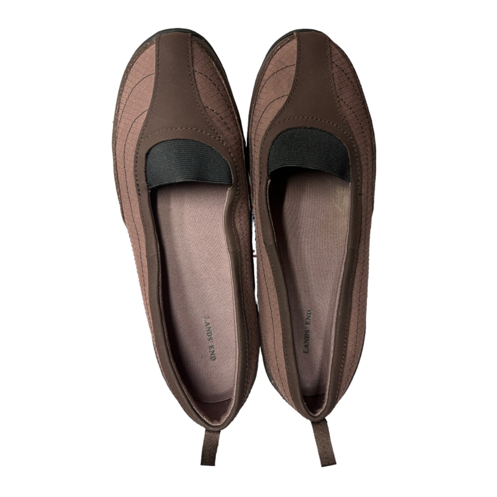 Lands End Flats‎ Two Tone Brown NatureTex Slip On Ballet Flats Elastic Size 7.5